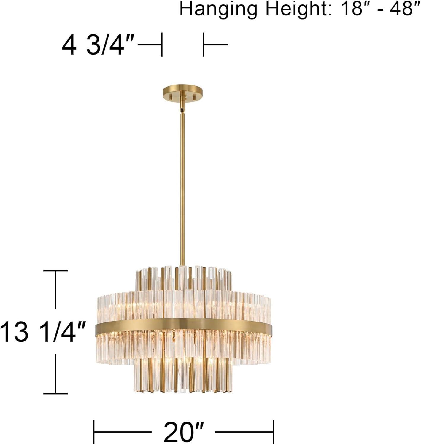 Possini Euro Design Jenna Soft Gold Chandelier 20" Wide Modern 2-Tier Clear Crystals 8-Light Fixture for Dining Room House Foyer