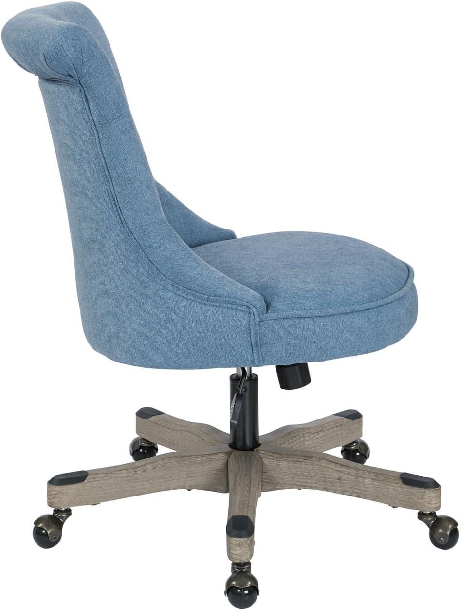 Hannah Tufted Office Chair in Sky Blue Fabric with Grey Wood Base