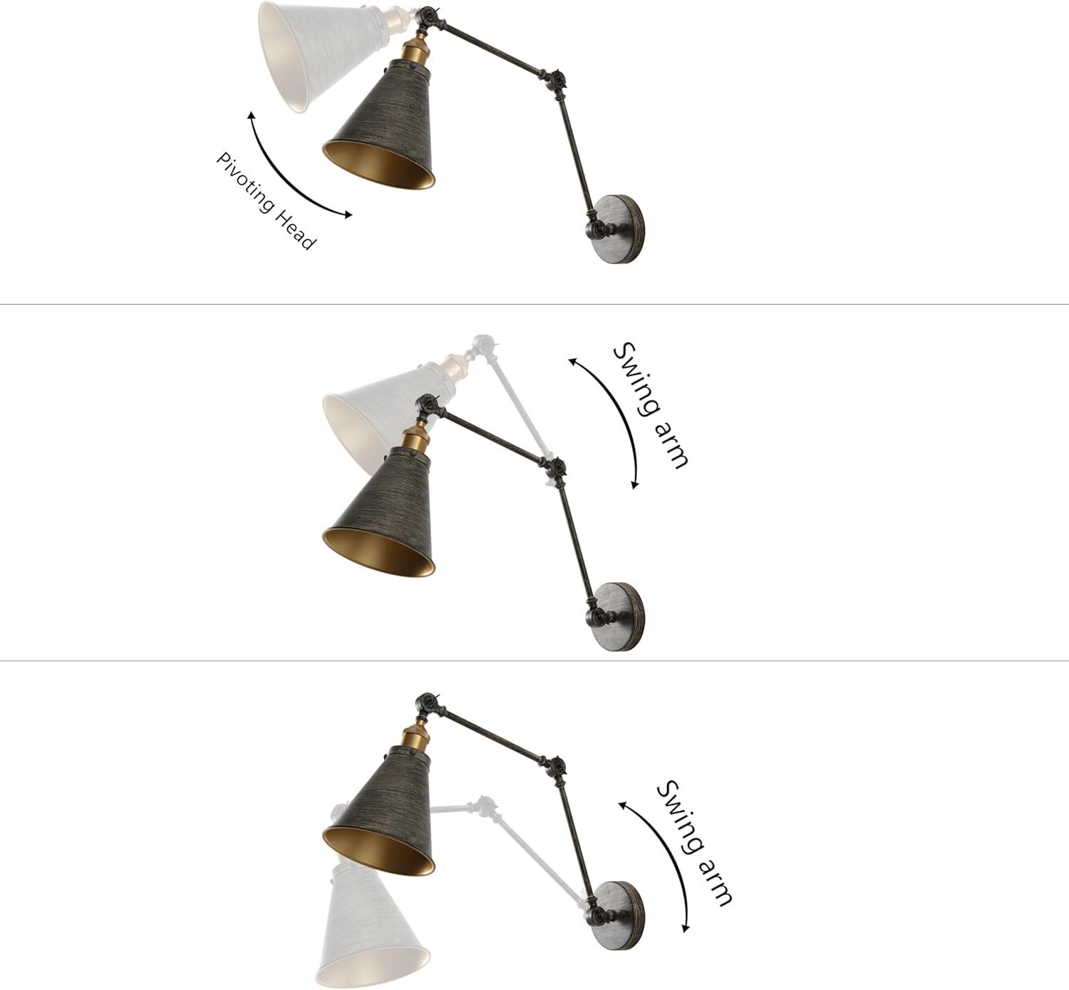 JONATHAN Y Rover 7" Classic Industrial Metal Adjustable Arm LED Wall Sconce, Rustic Dark Gray/Brass Gold