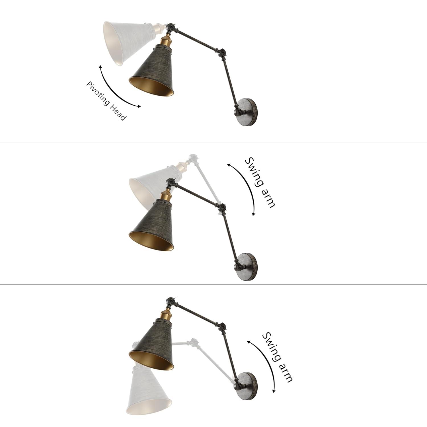 JONATHAN Y Rover 7" Classic Industrial Metal Adjustable Arm LED Wall Sconce, Rustic Dark Gray/Brass Gold