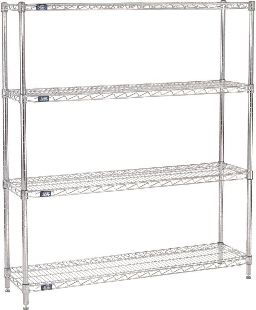 Nexel 4 Tier Chrome Wire Shelving Starter Unit, 48"W x 12"D x 63"H