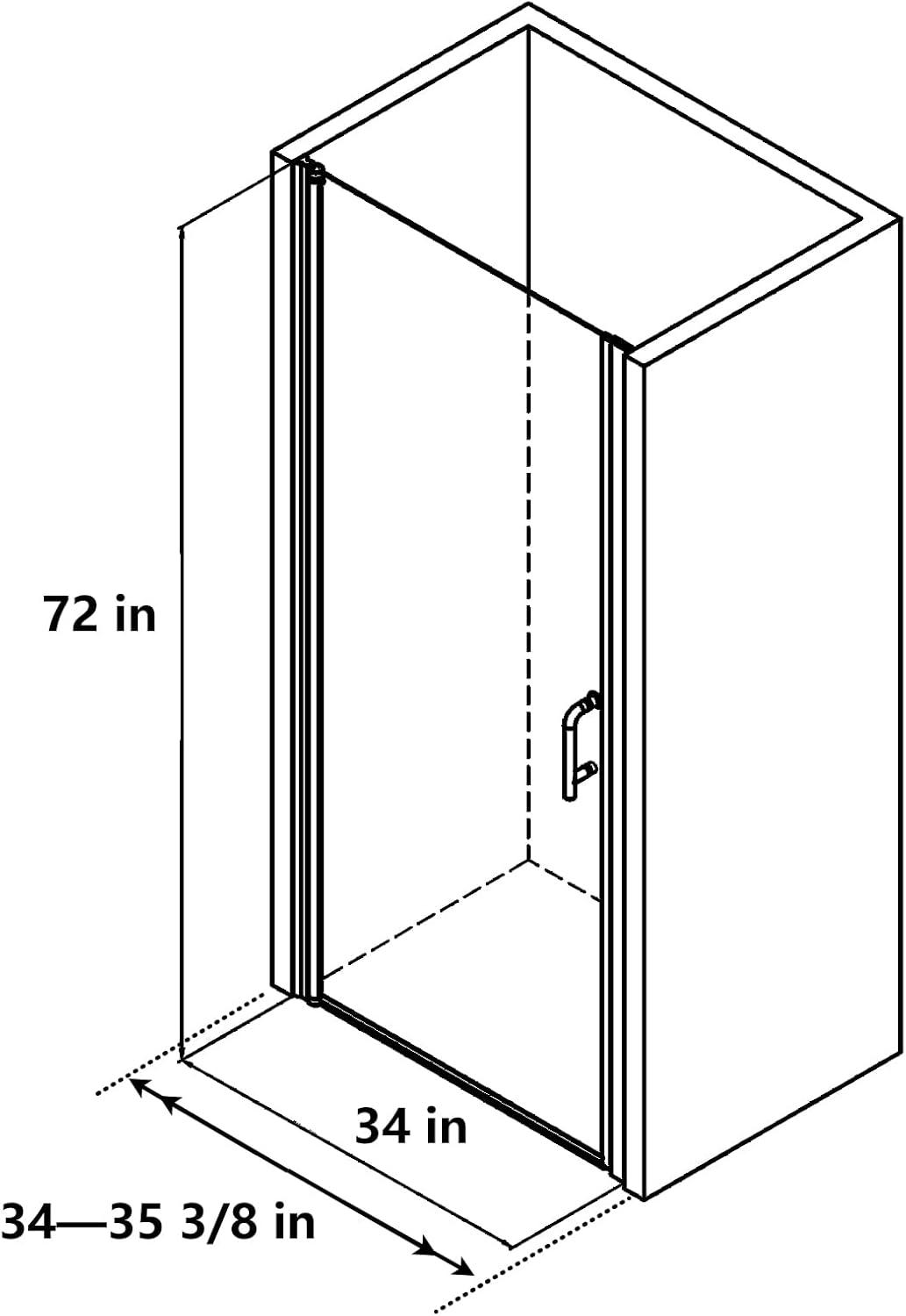 ExBrite 34-35.5 in.W x 72 in.H Pivot Frameless Shower Door,1/4 in. Clear Glass Pivot Swing Shower Doors,Matte Black Finish,Reversible Installation