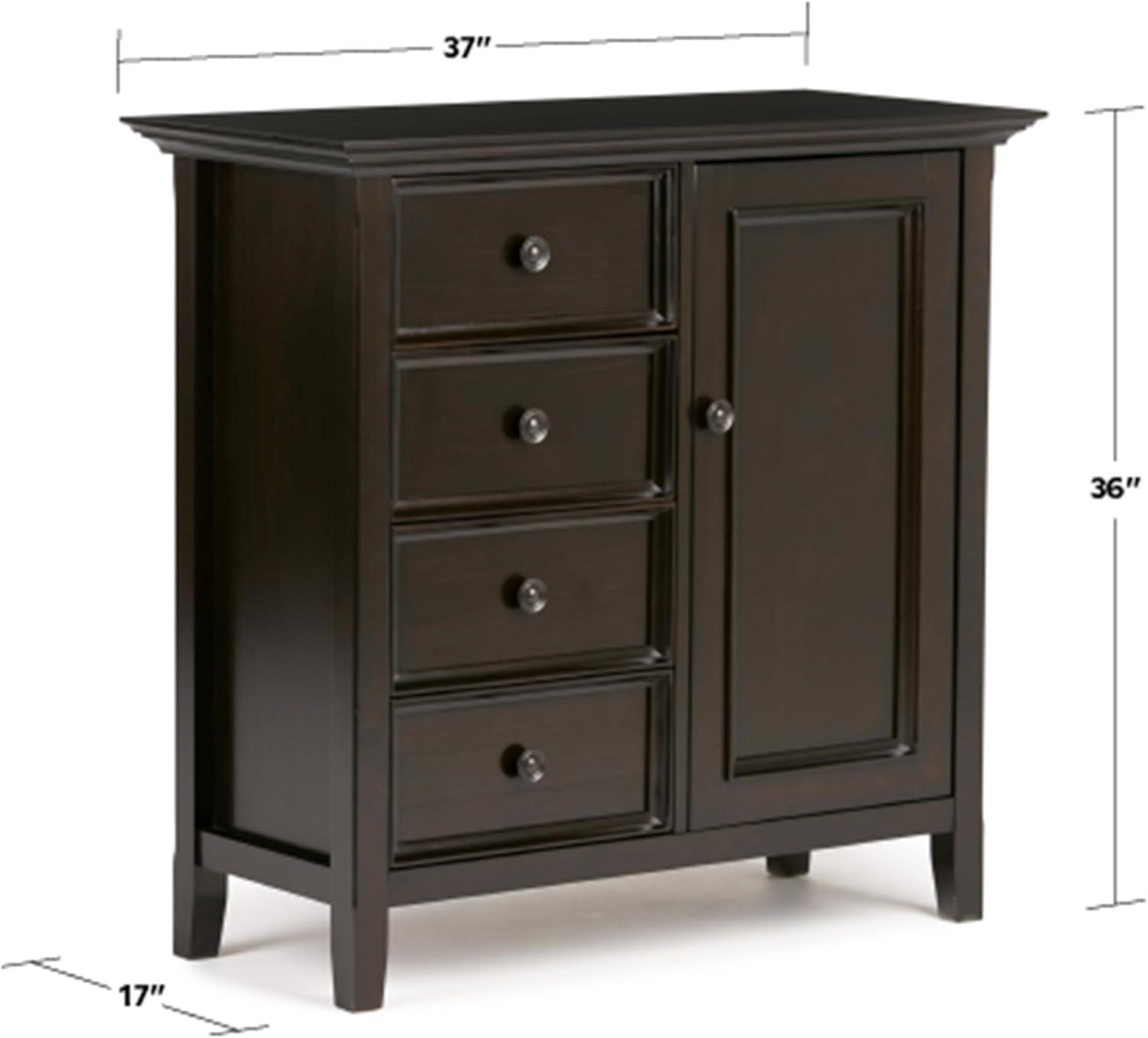 Simpli Home Amherst 32"W Solid Wood 2-Shelf Low Storage Cabinet with Adjustable Shelves and Tapered Legs