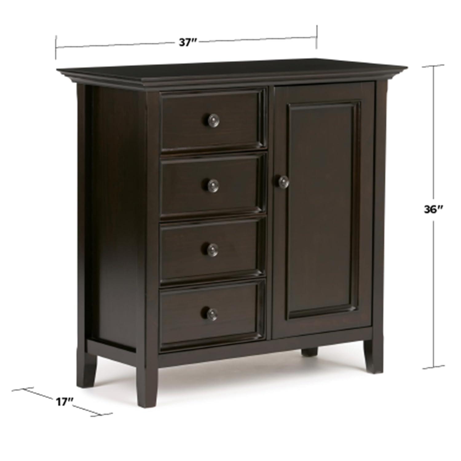 Simpli Home Amherst 32"W Solid Wood 2-Shelf Low Storage Cabinet with Adjustable Shelves and Tapered Legs