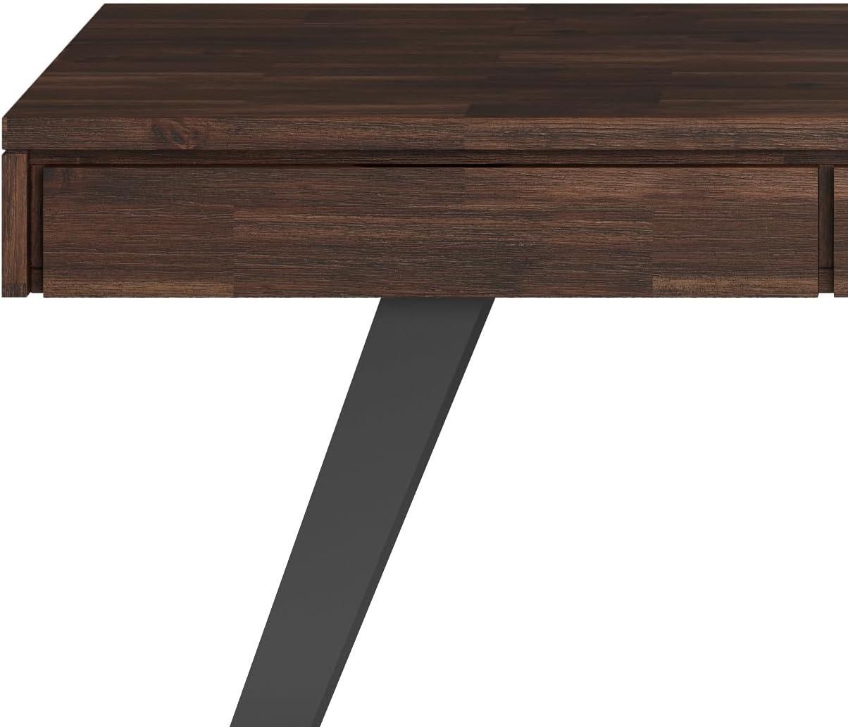 Simpli Home Lowry Solid Acacia Wood Desk, Industrial Style with Keyboard Tray and 2 Drawers