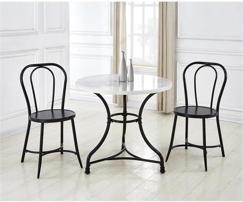 Claire Round Cafe Table White/Black - Steve Silver Co.: 34" Iron Base, Marble Top, Seats 2