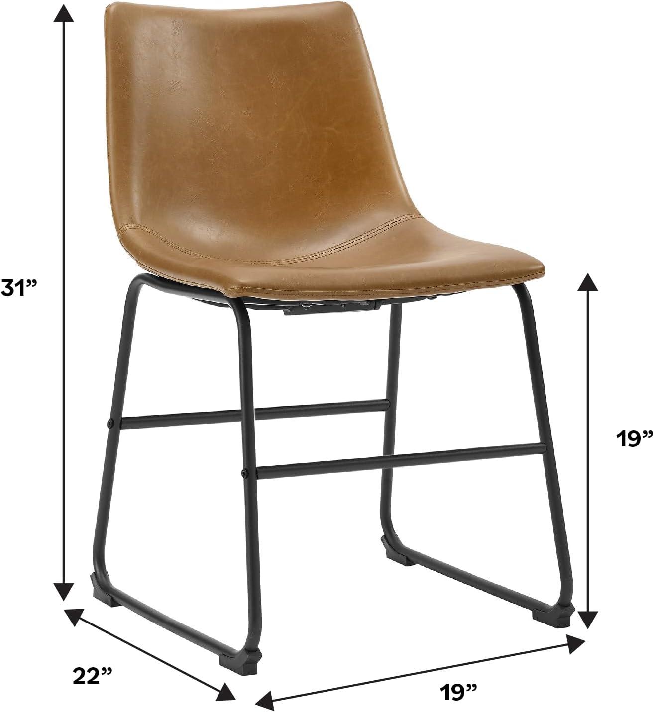 ONKER  Douglas Urban Industrial Faux Leather Armless Dining Chairs, Set of 2, Grey