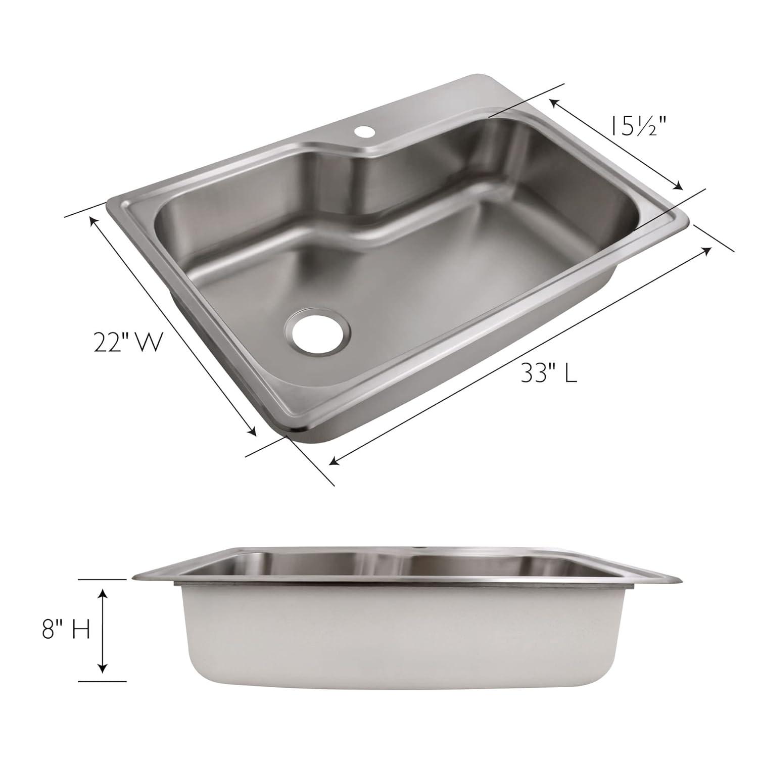 33" L x 22" W Drop-In Kitchen Sink