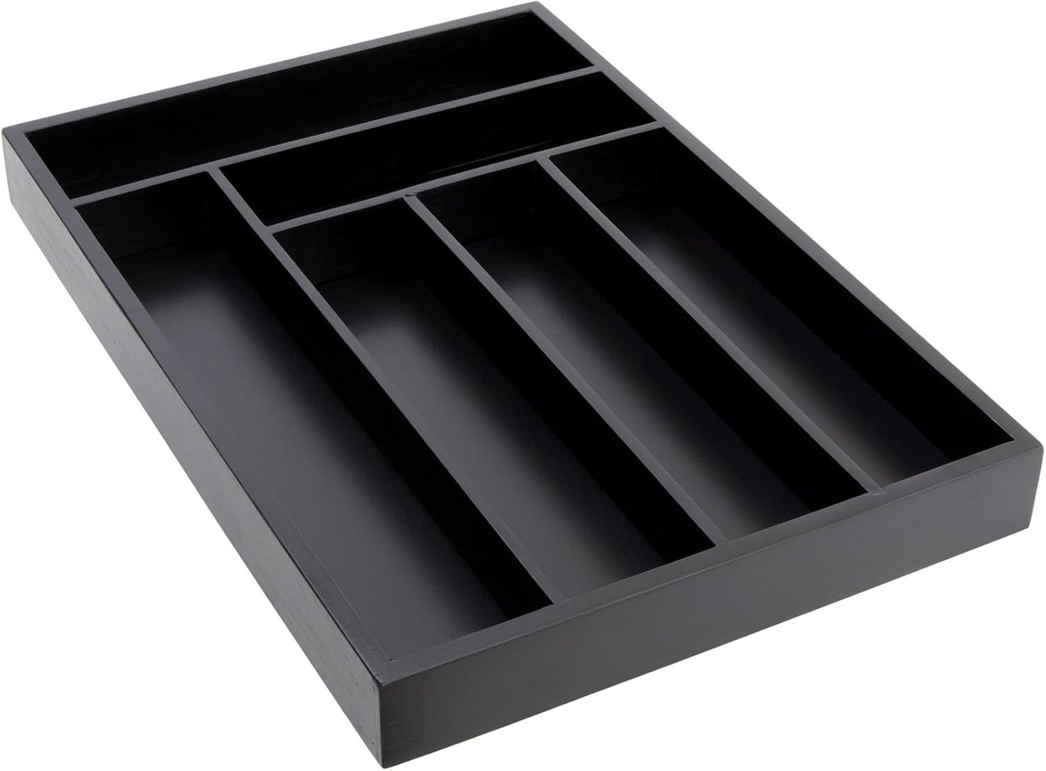 Juvale Bamboo Silverware Drawer Organizer Tray for Kitchen, Black, 17 x 12 Inches