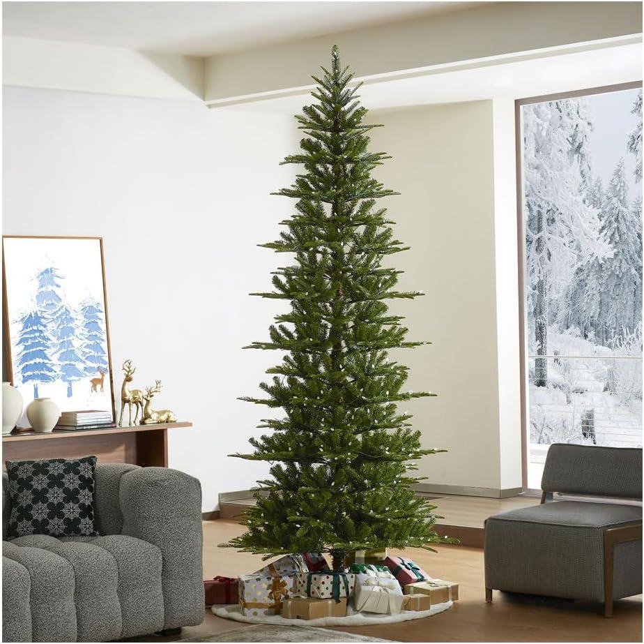 Glitz Design Glitzhome 9ft Pre-Lit Snow Flocked Fir Artificial Christmas Tree with 650 Warm White