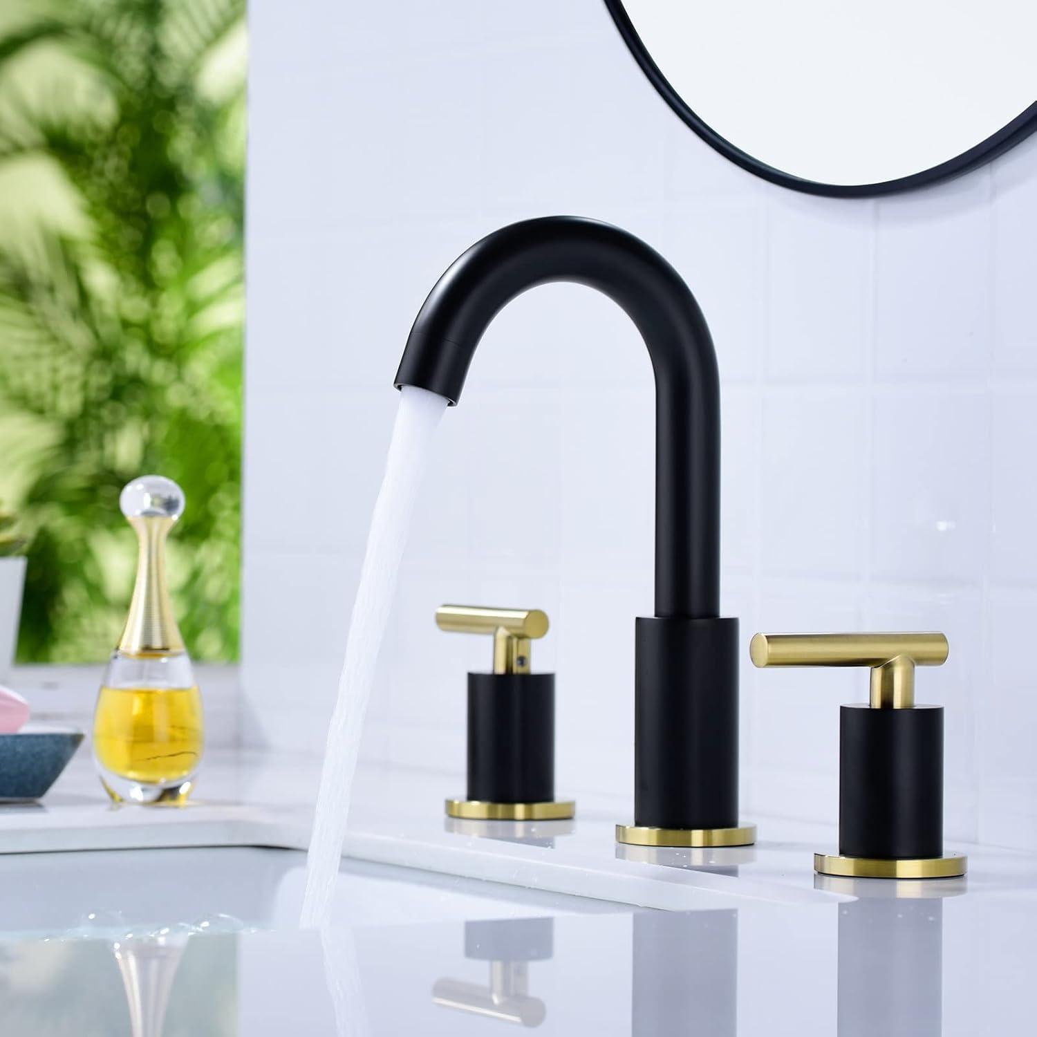 Matte Black and Brushed Gold Brass Double Handle Faucet