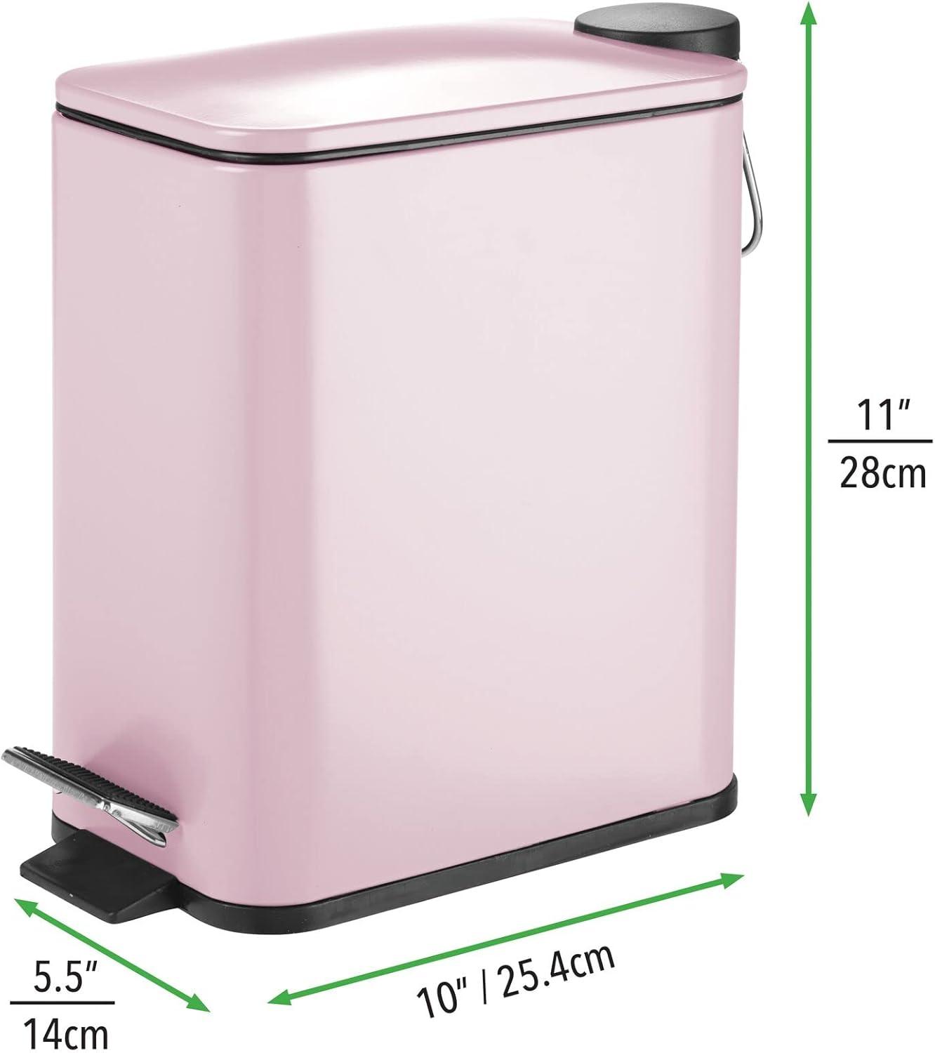 mDesign Slim Metal 1.3 Gallon Step Trash Can with Lid/Liner Bucket - Matte Blush