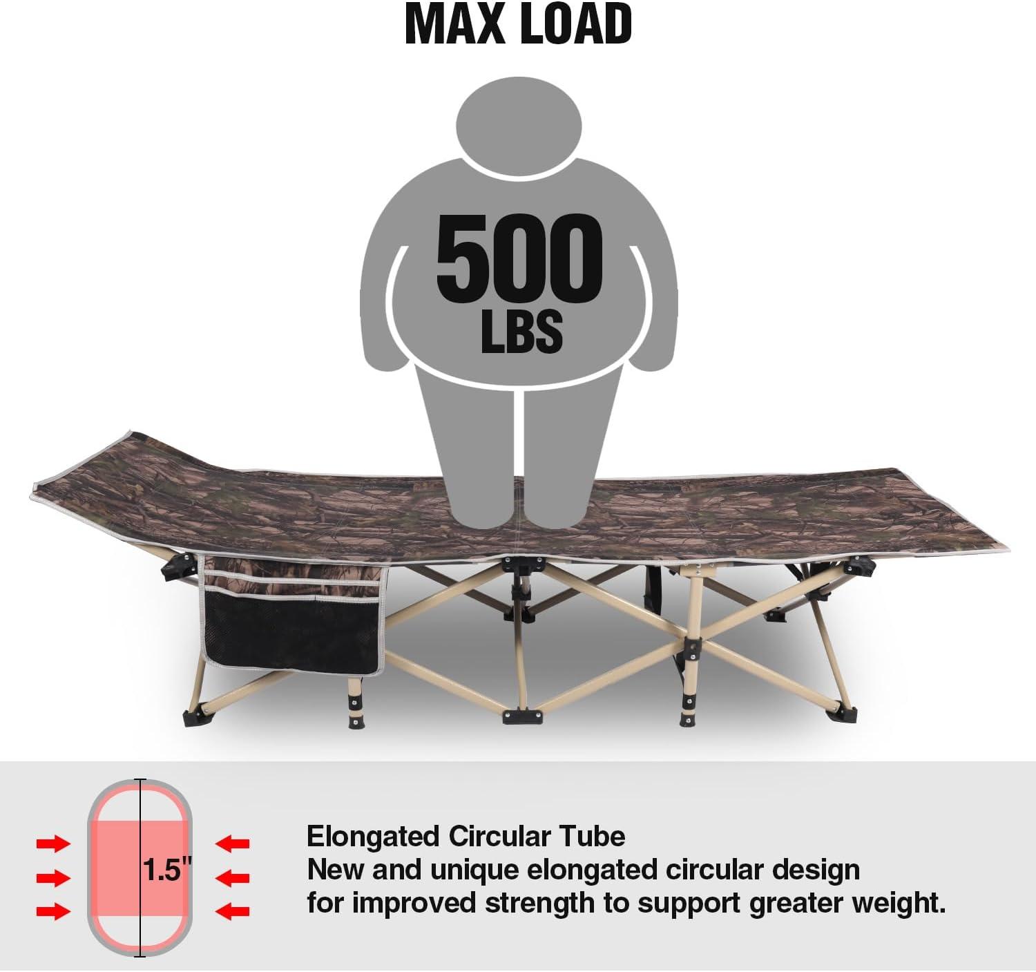 REDCAMP Folding Hunting Cots for Adults 500lbs, XL Sleeping Cots for Hunting, Extra Wide Portable for Camping Outdoor Travel Indoor Home, Camo