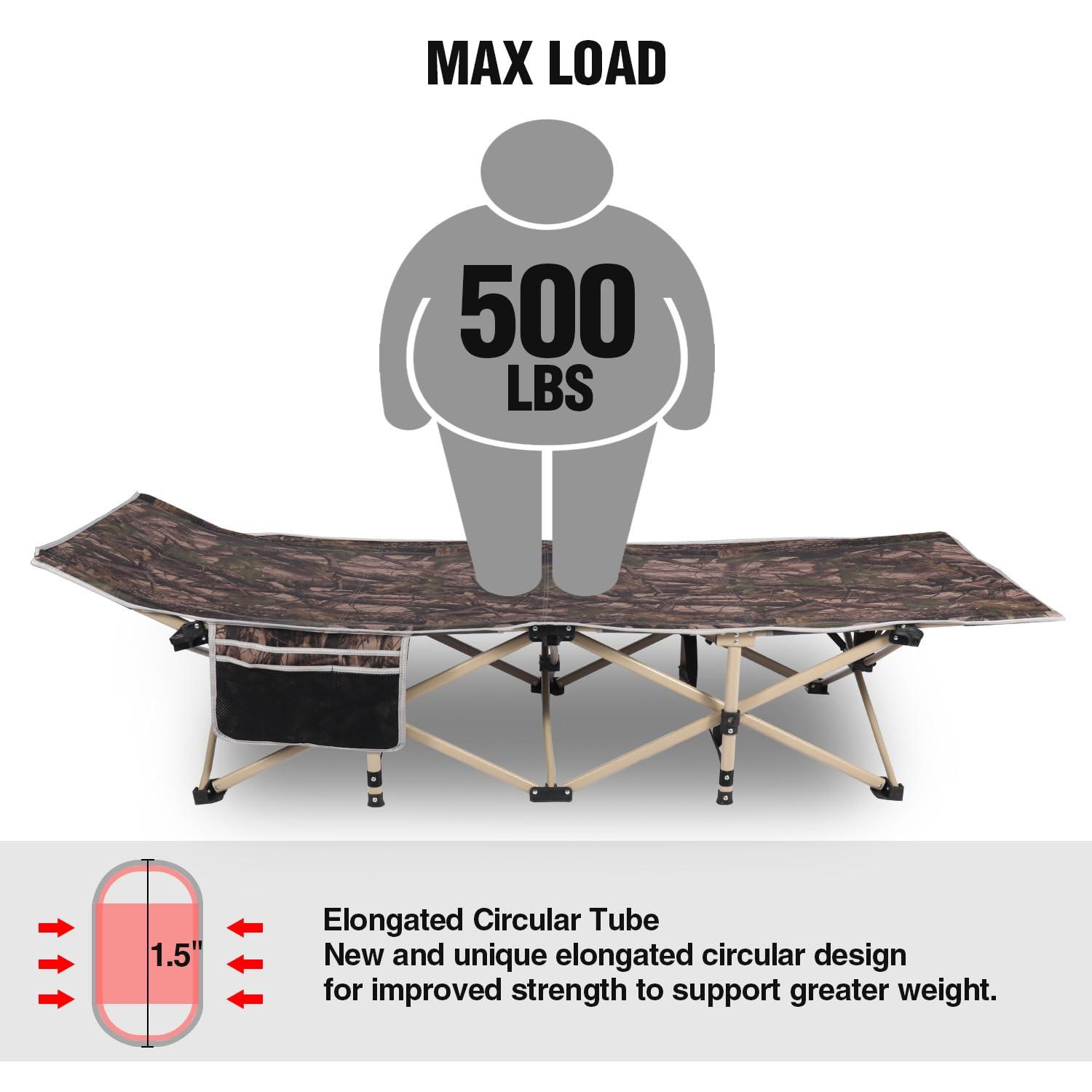 REDCAMP Folding Hunting Cots for Adults 500lbs, XL Sleeping Cots for Hunting, Extra Wide Portable for Camping Outdoor Travel Indoor Home, Camo