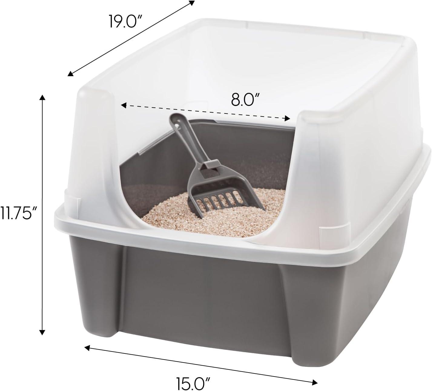 IRIS USA, Open-Top Cat Litter Box with Shield with Scoop