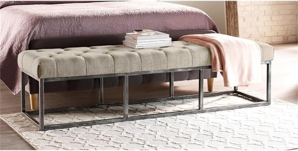 Danes Claire Tufted Bench with Iron Legs, Modern 72.5" Bench for Bedroom or Living Room