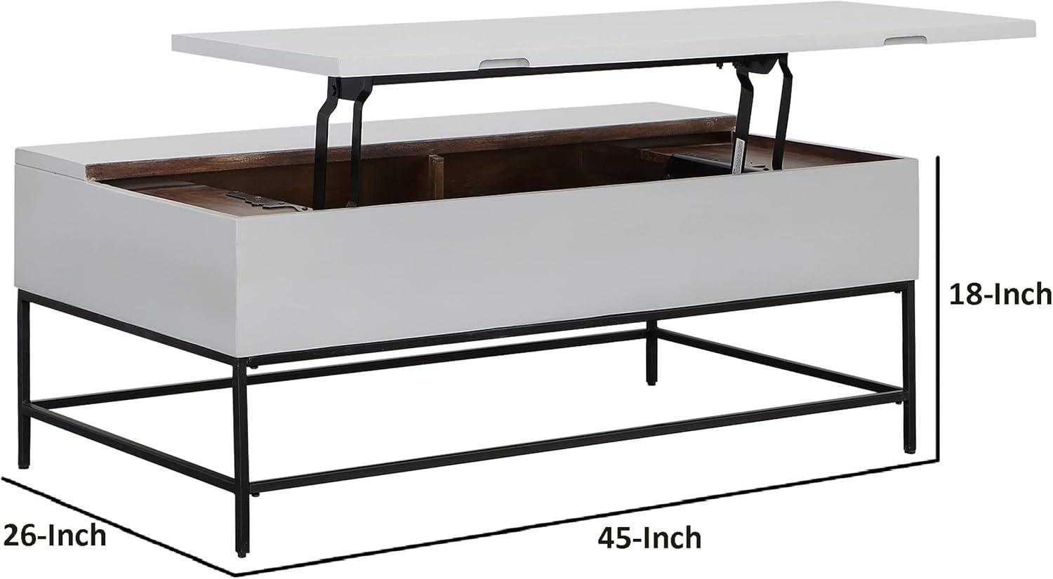 45 Inch Rectangular Mango Wood Coffee Table, Lift Top Storage, Iron Frame, White, Black 71911