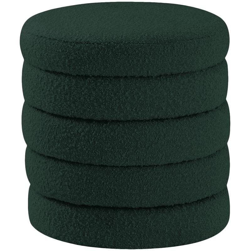 Contemporary Green Boucle Tufted Round Ottoman