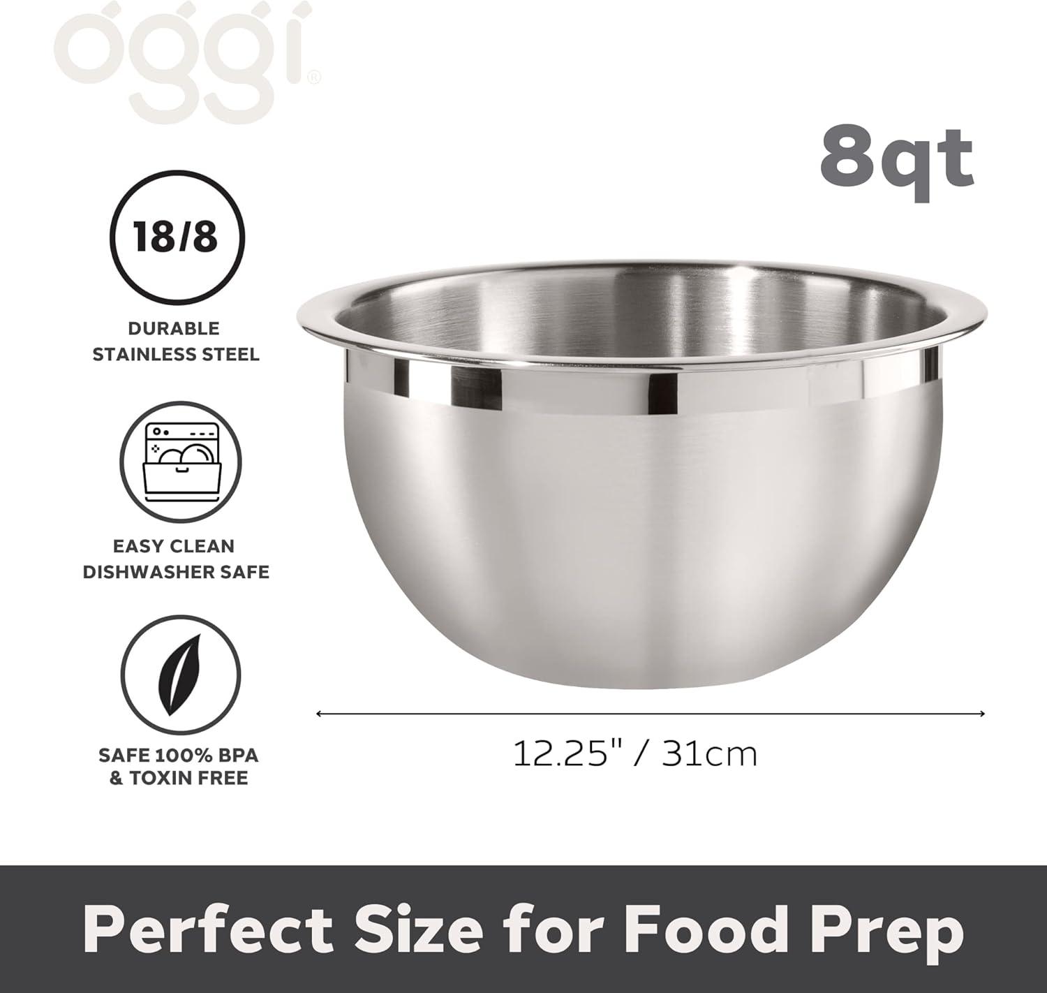 Oggi 5-Quart Two-Tone Stainless Steel Mixing Bowl with Lid