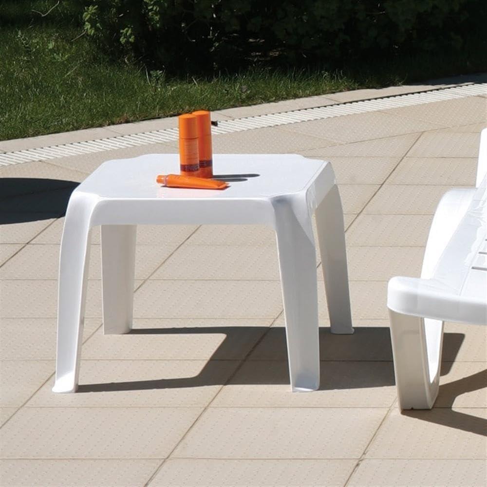 White Resin and Rubber Square Outdoor Side Table Set
