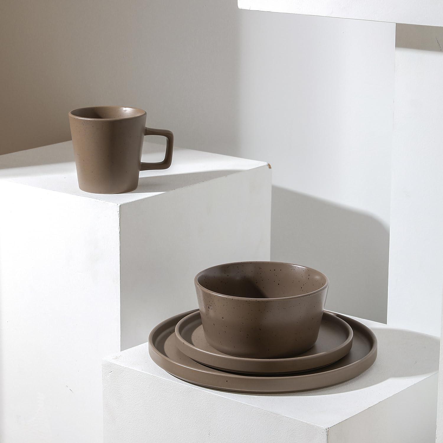 Matte Brown Porcelain Outdoor Dinnerware Set, Service for 4