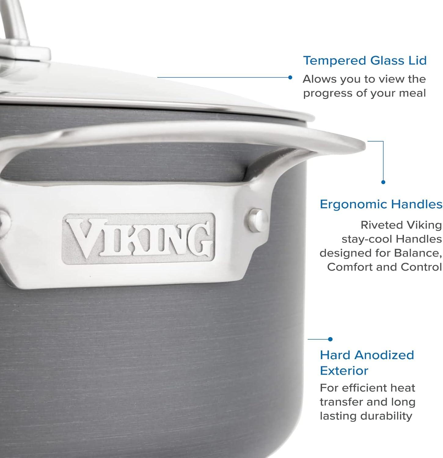 Viking 8 Quart Gray Aluminum Nonstick Stockpot with Glass Lid