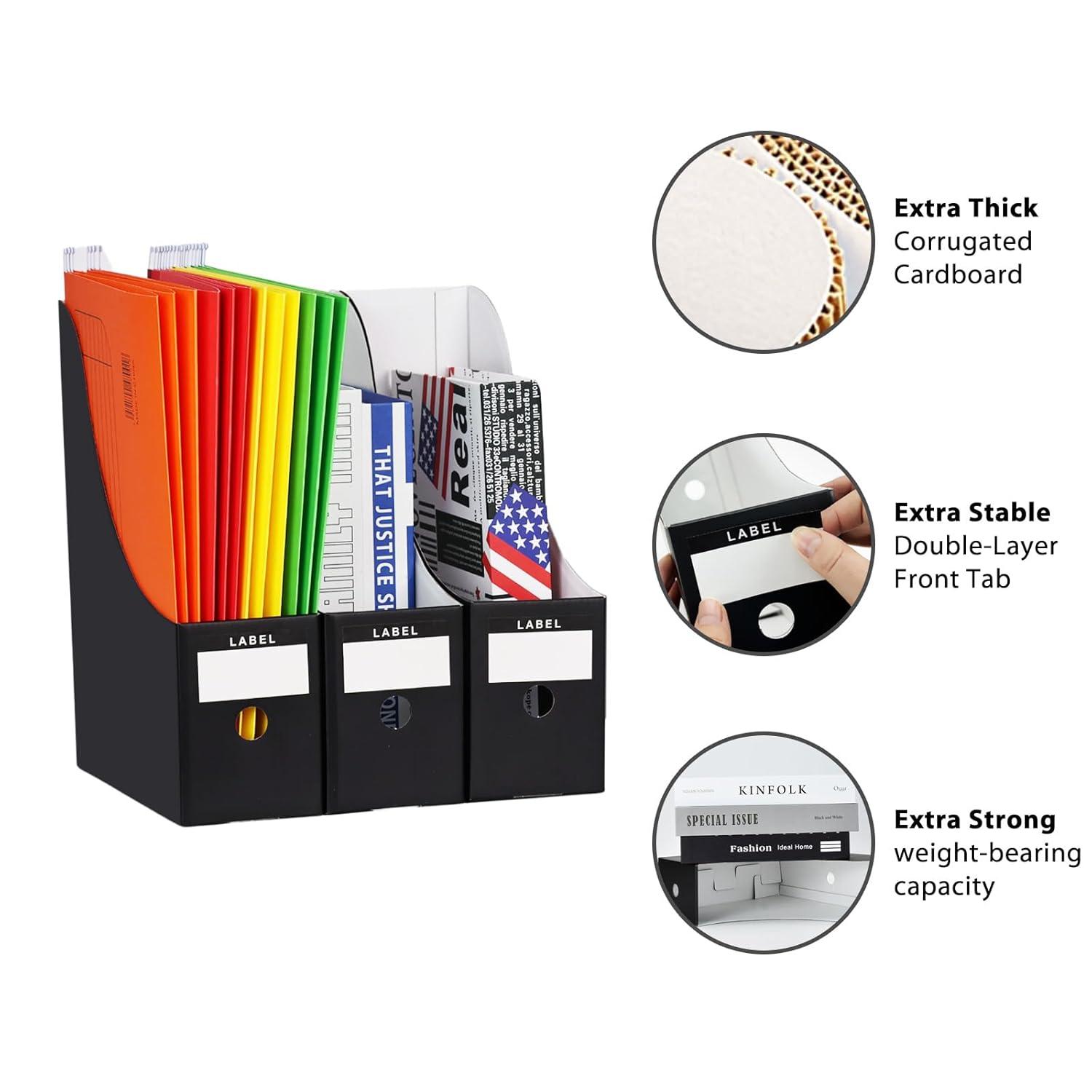 HUAPRINT Magazine File Holder(12 Pack,White)-Folder Holder,Desk File Organizer,Document Holder Box,Magazine Storage Box,With Labels