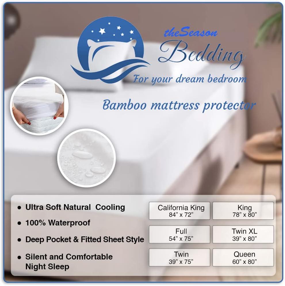 The Season The Season Essentials Turkish Cotton, Fitted Mattress Protector, Waterproof Overlay, White-Twin XL