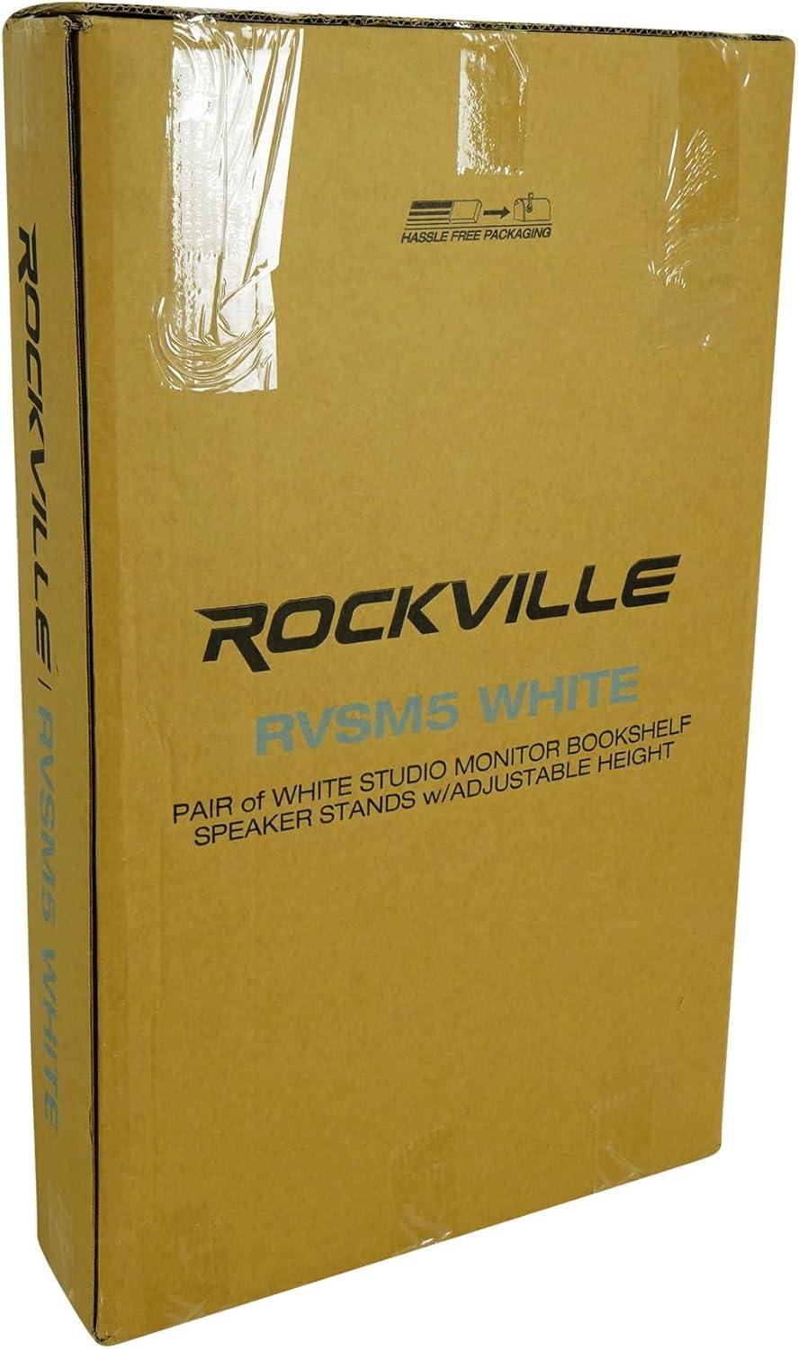 Pair Rockville RVSM5 White Adjustable Studio Monitor Bookshelf Speaker Stands