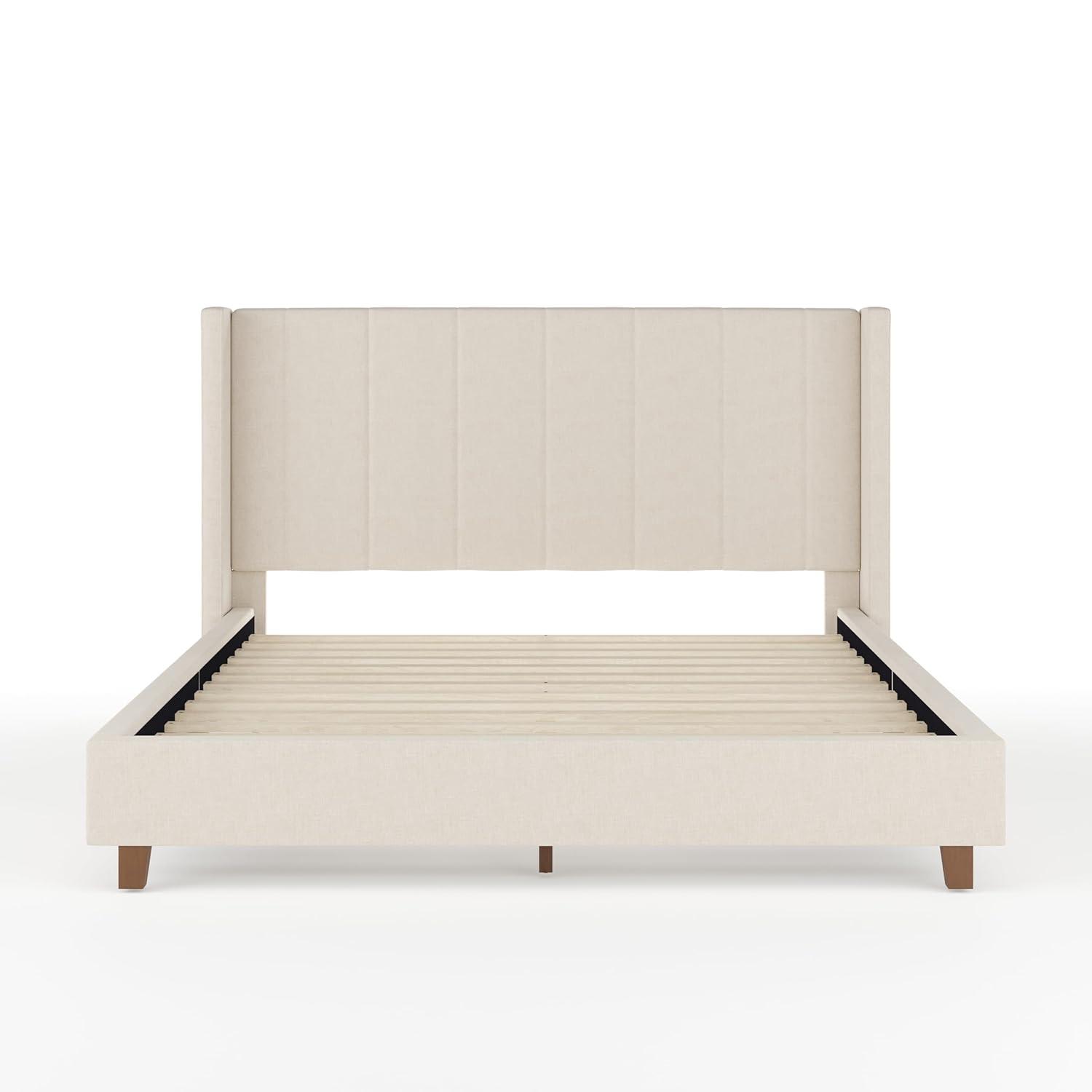 Martha Stewart Martha Stewart Kay Upholstered Platform Bed With Channel Stitched Wingback Headboard