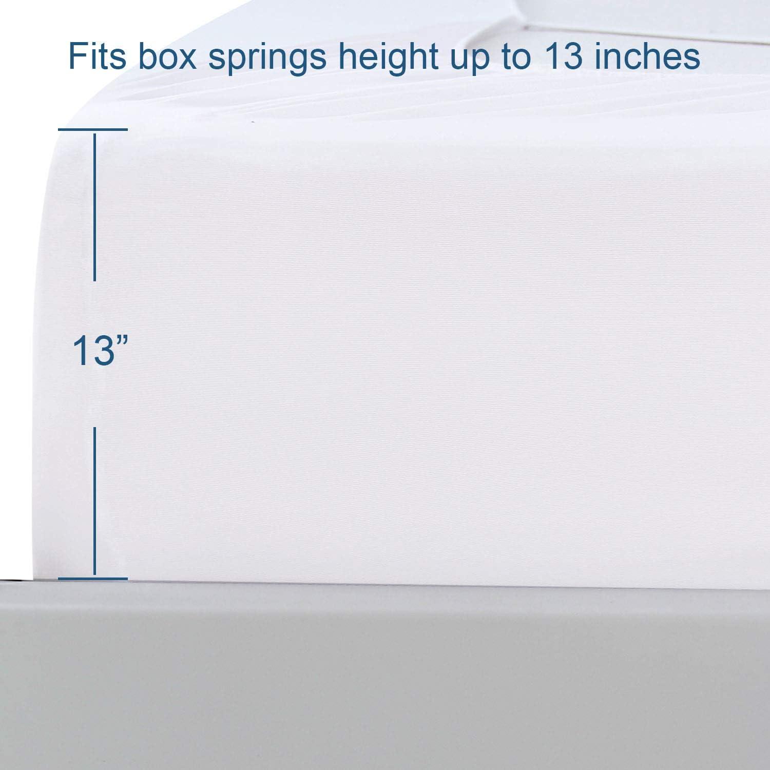 Box Spring Cover Queen Size, Elastic Fabric Wrap Around 4 Sides Bed Skirt, Sleek Alternative for Bed Skirts for Hotel/Home, Fits Box Springs up to 13”, White