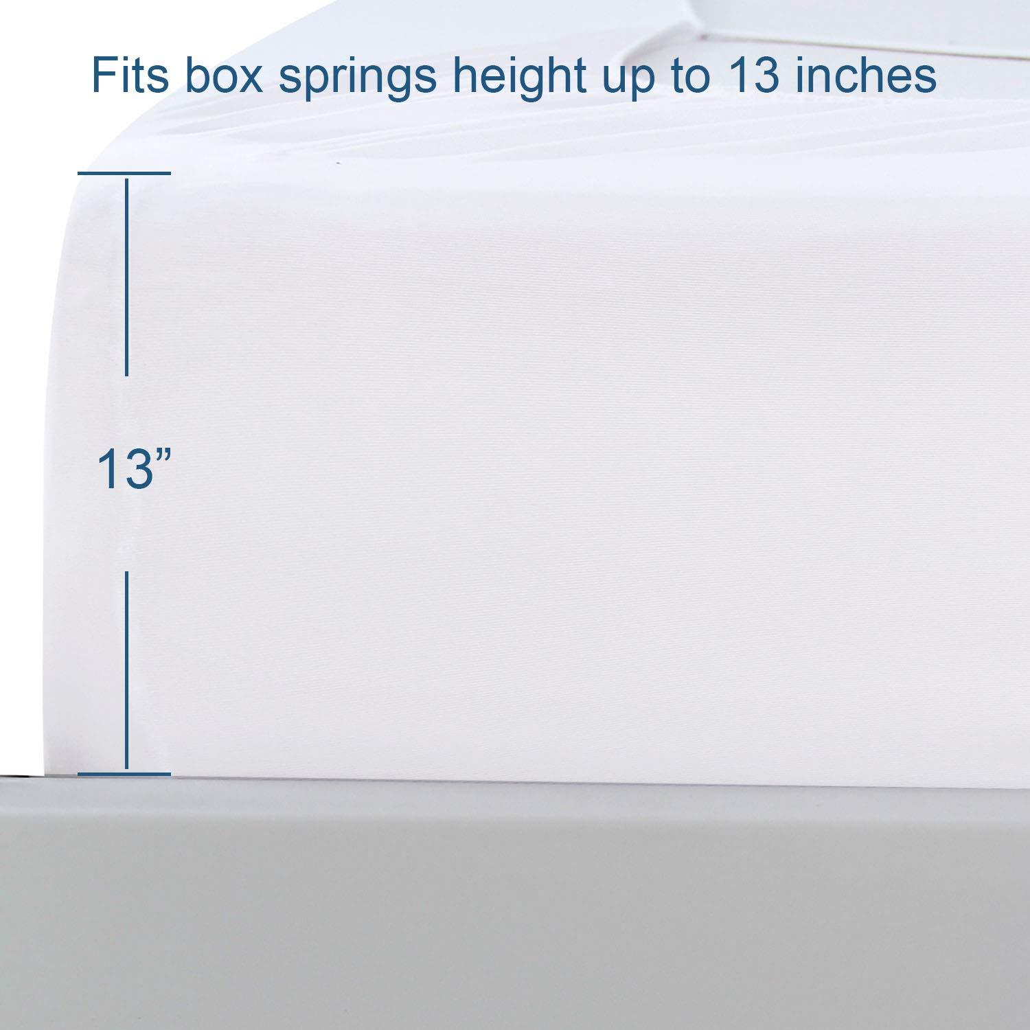 Box Spring Cover Queen Size, Elastic Fabric Wrap Around 4 Sides Bed Skirt, Sleek Alternative for Bed Skirts for Hotel/Home, Fits Box Springs up to 13”, White