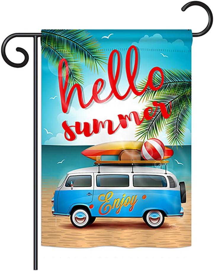 Breeze Decor BD-SU-G-106084-IP-BO-D-US18-BD 13 x 18.5 in. Hello Summer, Enjoy Bus Summer Fun In The Sun Impressions Decorative Vertical Double Sided Garden Flag Printed USA