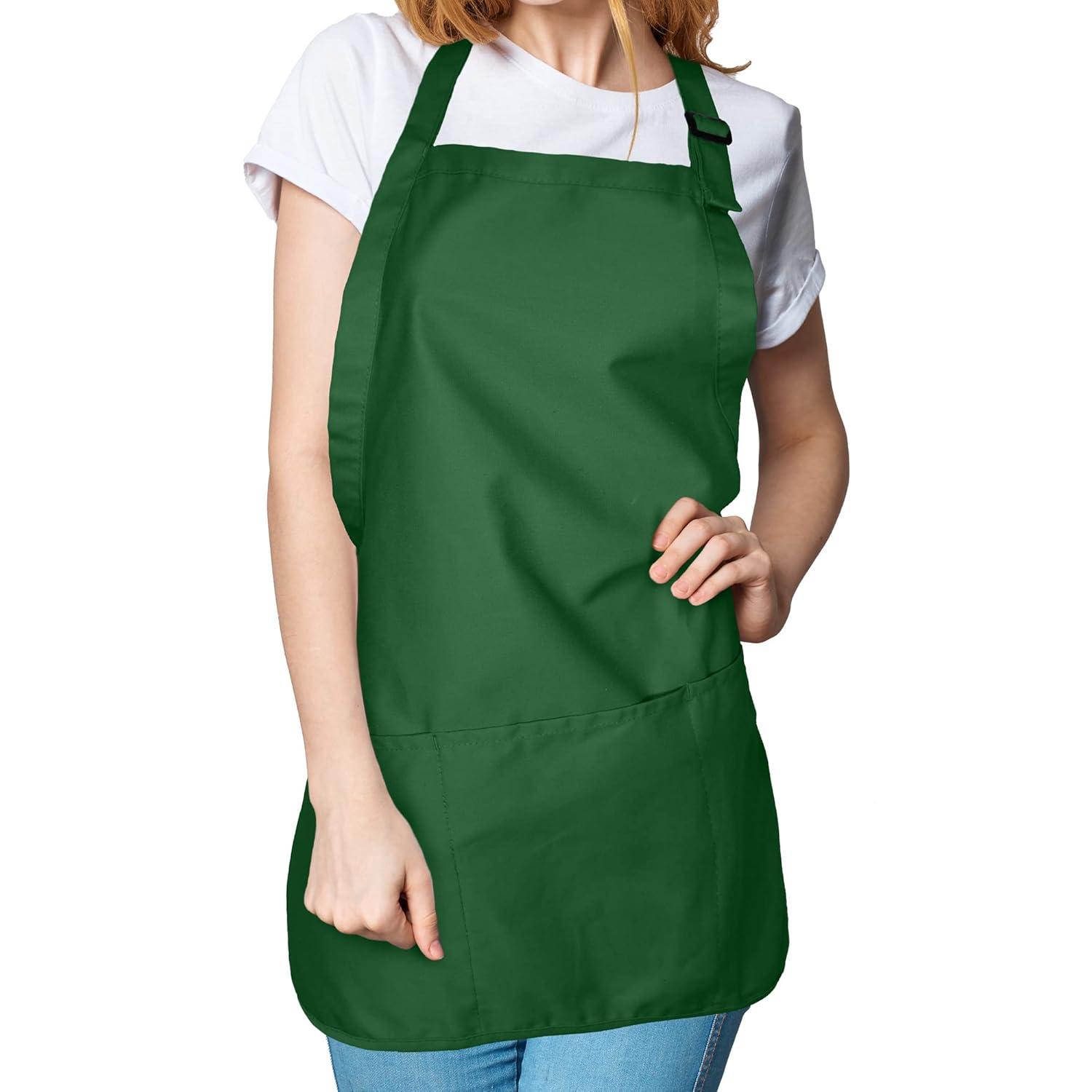 Dalix Waist Aprons Commercial Restaurant Home Bib Spun Poly Cotton Kitchen (3 Pockets) in Dark Green
