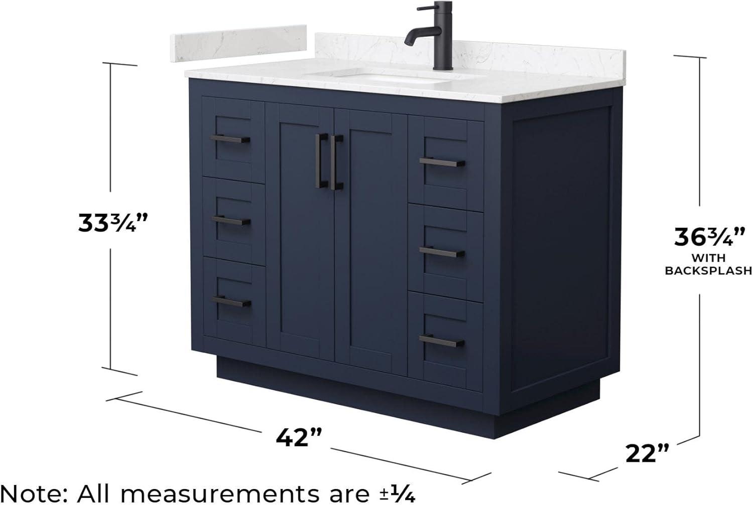 Miranda 42'' White Single Freestanding Vanity with Light-Vein Carrara Marble Top