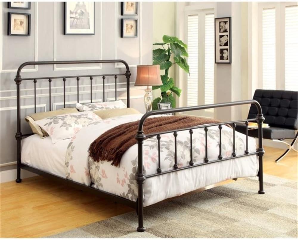 California King Dark Bronze Metal Spindle Bed with Headboard