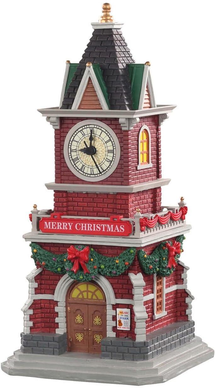 Multicolored Battery Operated Christmas Village Clock Tower