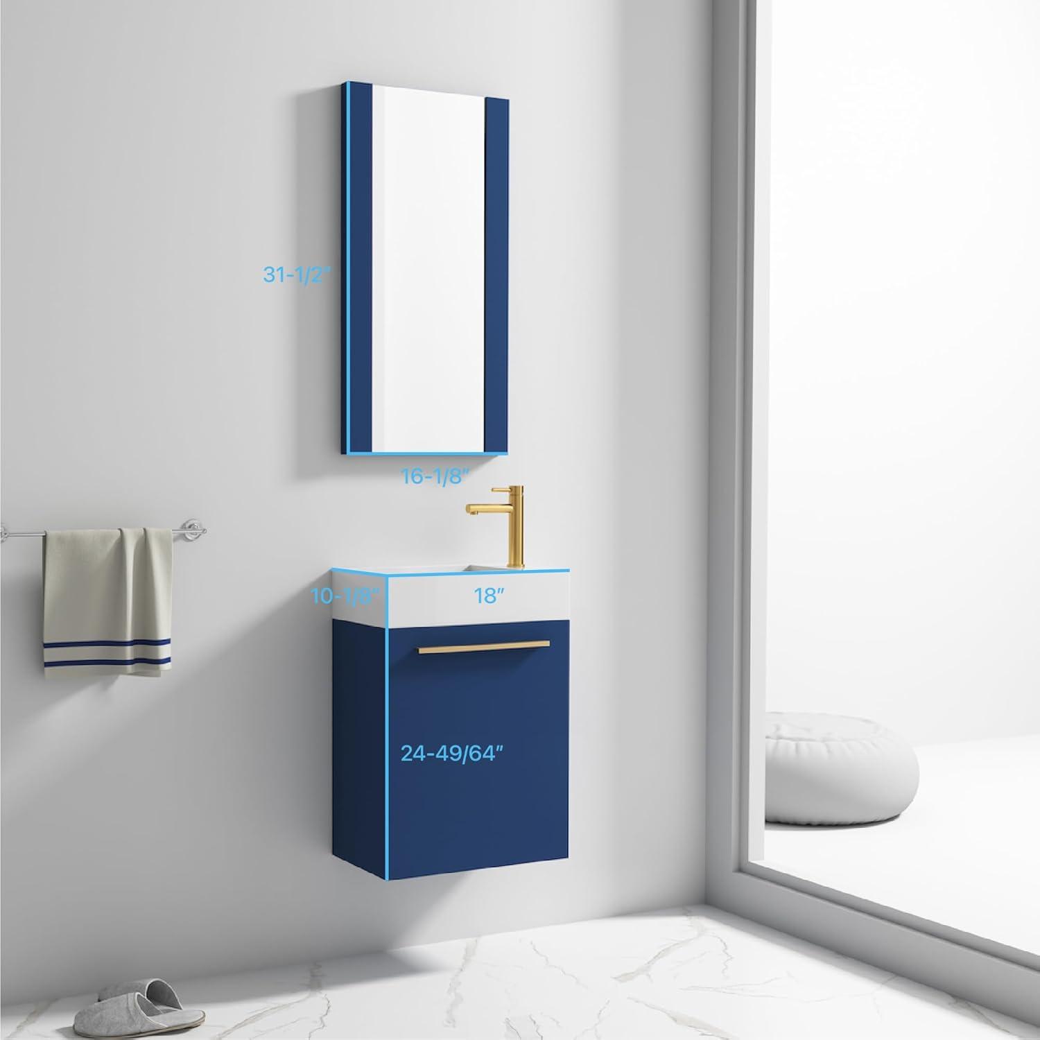 Blossom Kitchen and Bath 18" Floating Vanity / Wall Hung Vanity Set with Acrylic Sink , Available Mirror Option Navy Blue W/ Mirror 18''