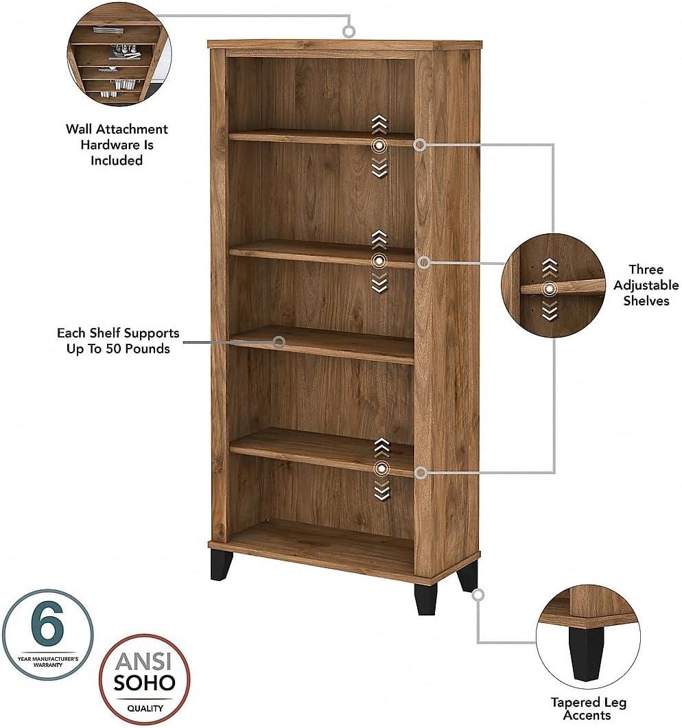 Bush Furniture Somerset 5 Shelf Tall Bookcase in Fresh Walnut Finish