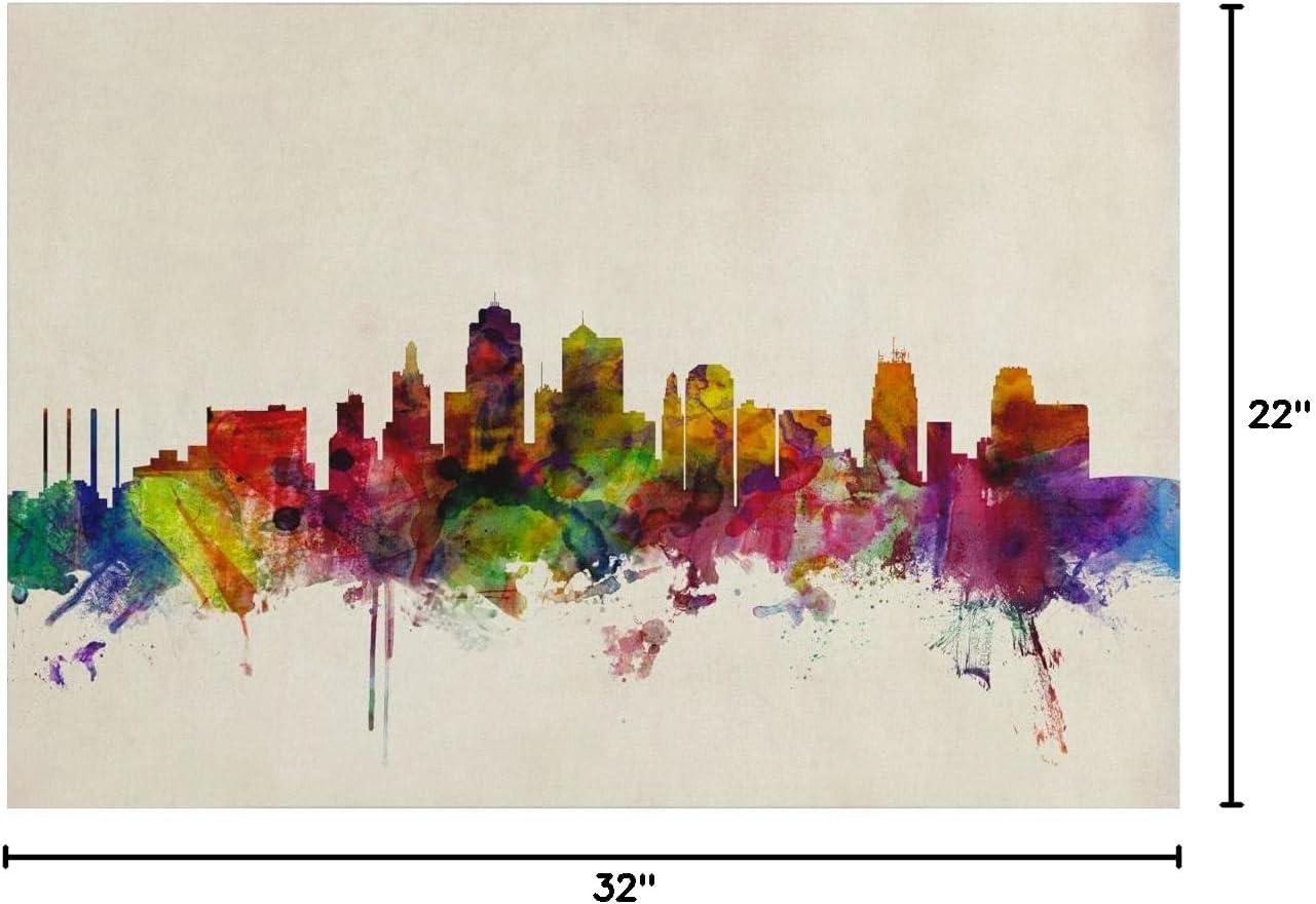Trademark Fine Art "Kansas City Watercolor Skyline" Canvas Art by Michael Tompsett