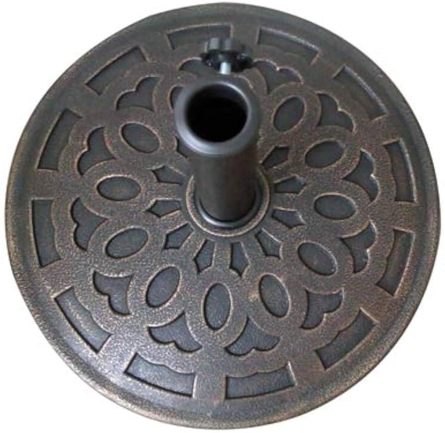 Four Seasons Courtyard Solid 18 Inch Round Base for 2 Inch Umbrella Poles to Shade Outdoor Backyard Garden, Patios, and Porches, Bronze