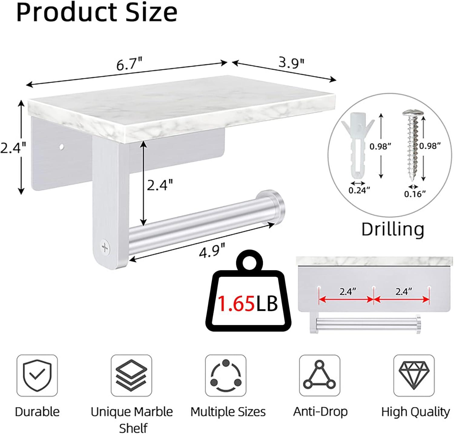 Brushed Nickel Toilet Paper Holder with Marble Shelf