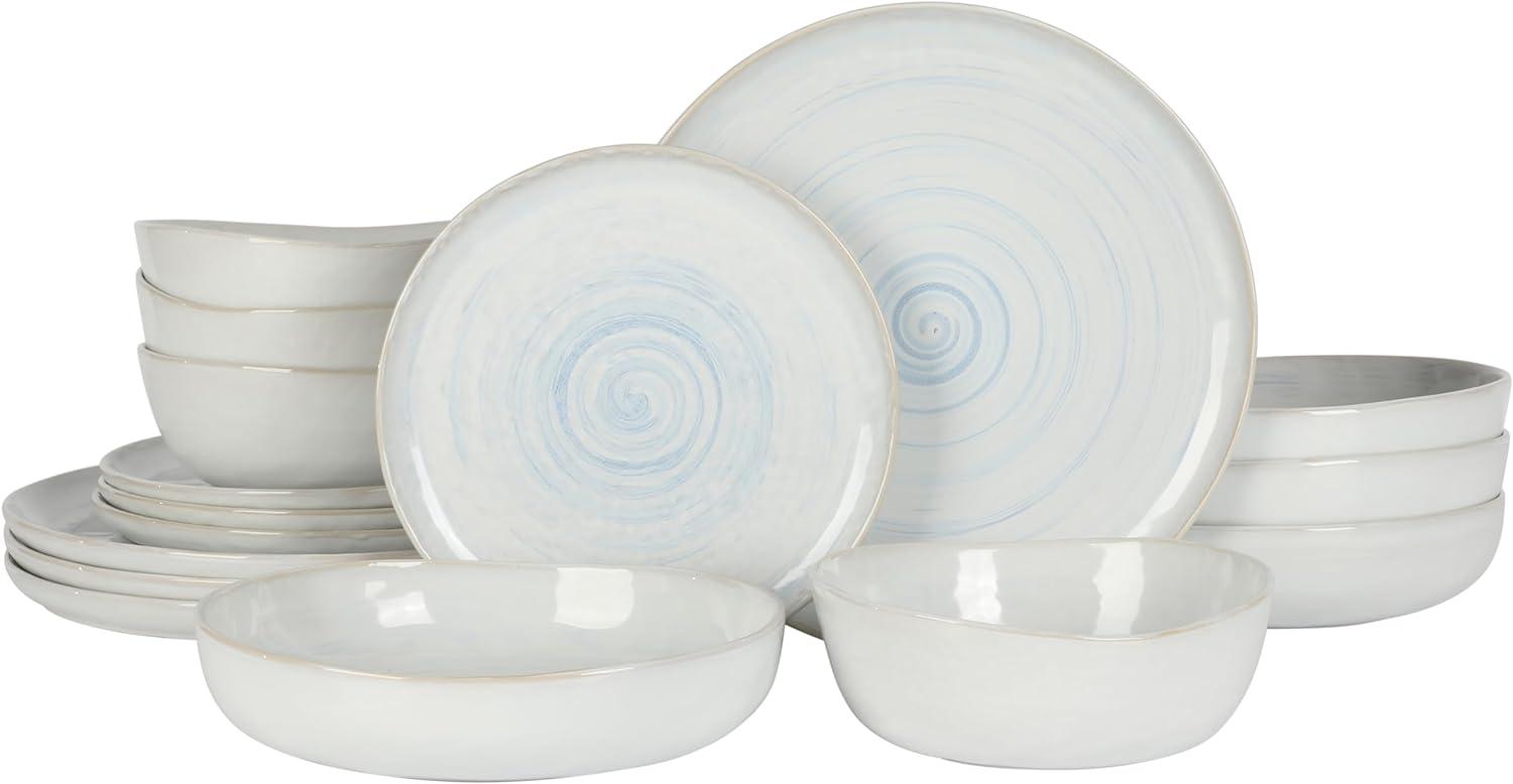 Auckland Blue Swirl Ceramic 16-Piece Dinnerware Set