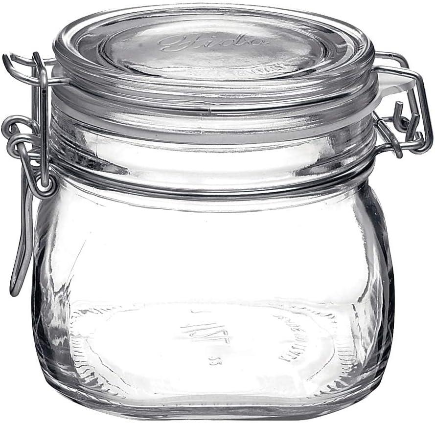 Bormioli Rocco Fido Glass Jar - 17.5 oz Airtight Container with Clamp Lid & Rubber Seal, BPA-Free Italian Jar for Meal Prep, Overnight Oats & Salads