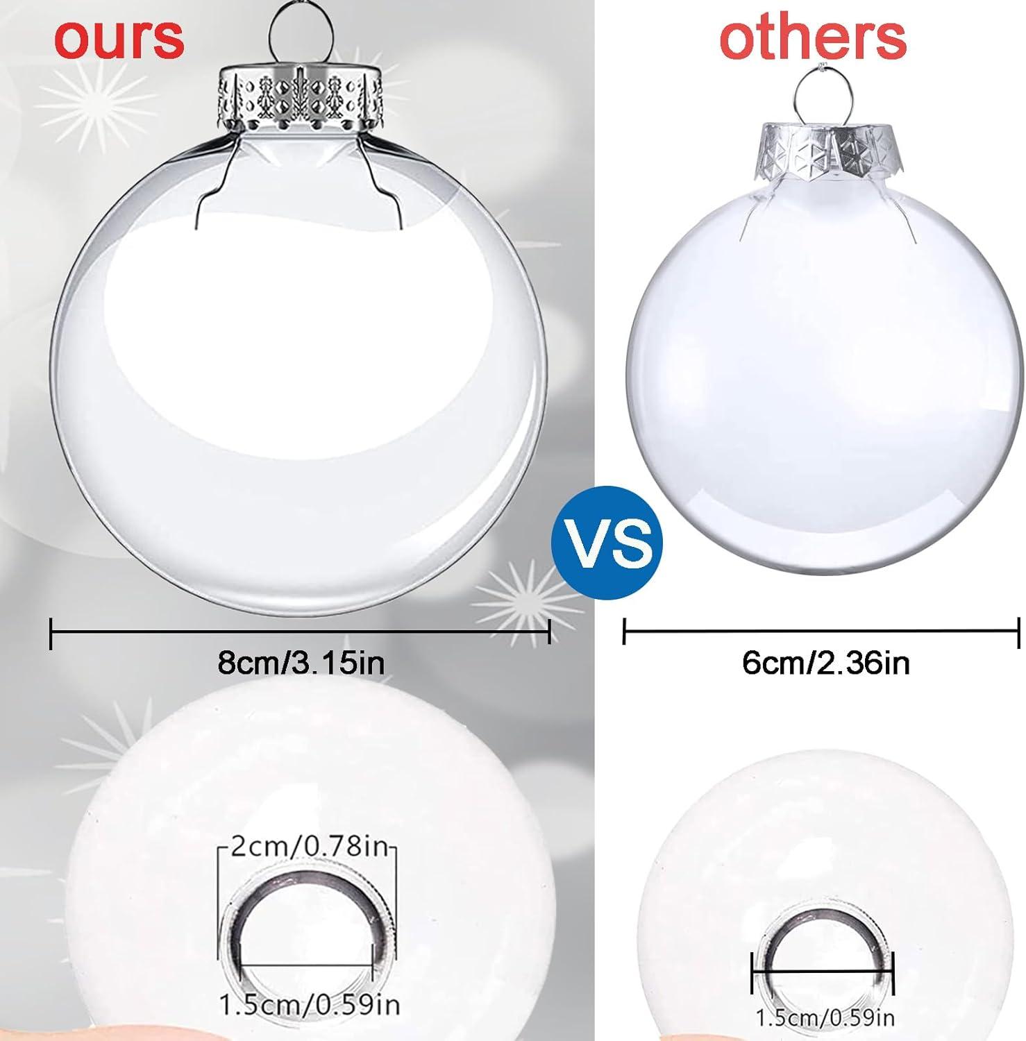 NOGIS 12 Pcs DIY Clear Plastic Fillable Balls Ornament, 3.15Inch Christmas Balls for Christmas, Halloween, Birthday, Wedding Decor, Crafts Decorations (Round,80 mm)