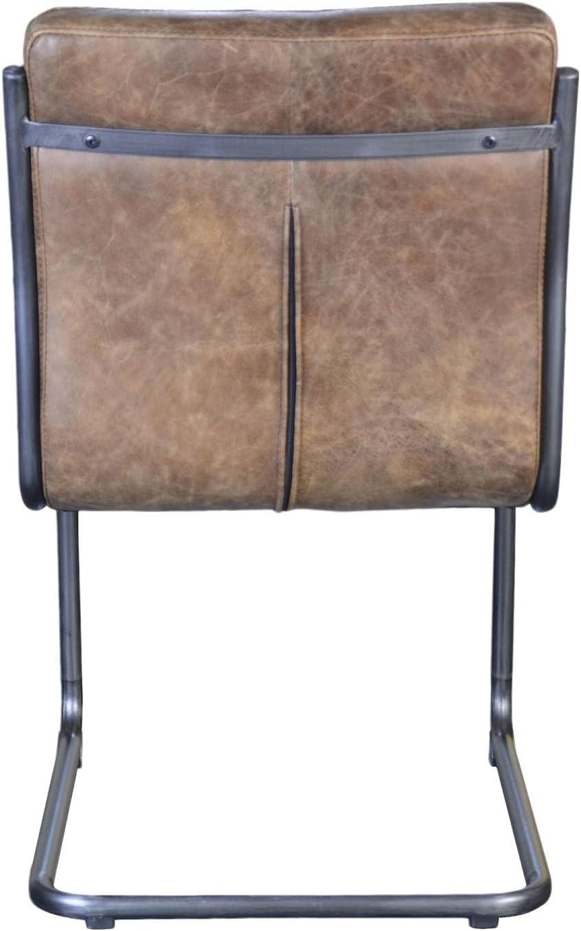 Ansel Transitional Leather Upholstered Side Chair in Light Brown