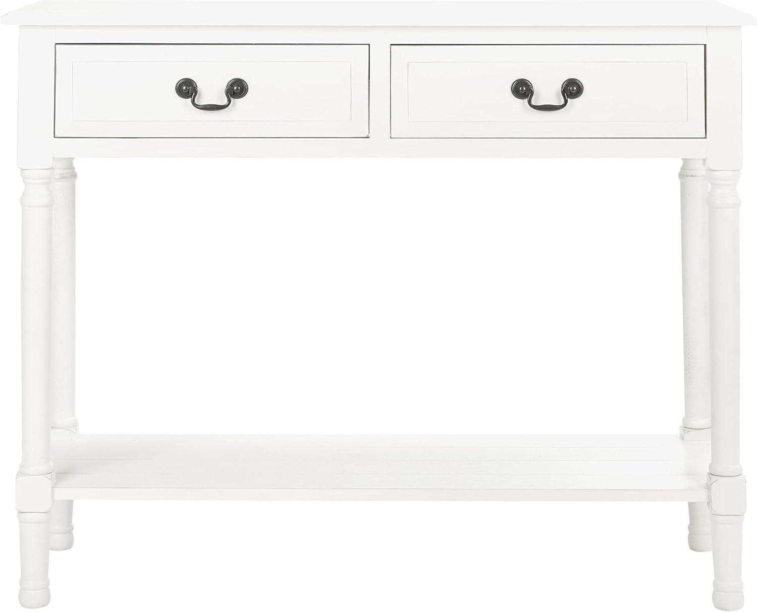 Distressed White Wood & Metal Console Table with Dual Drawers