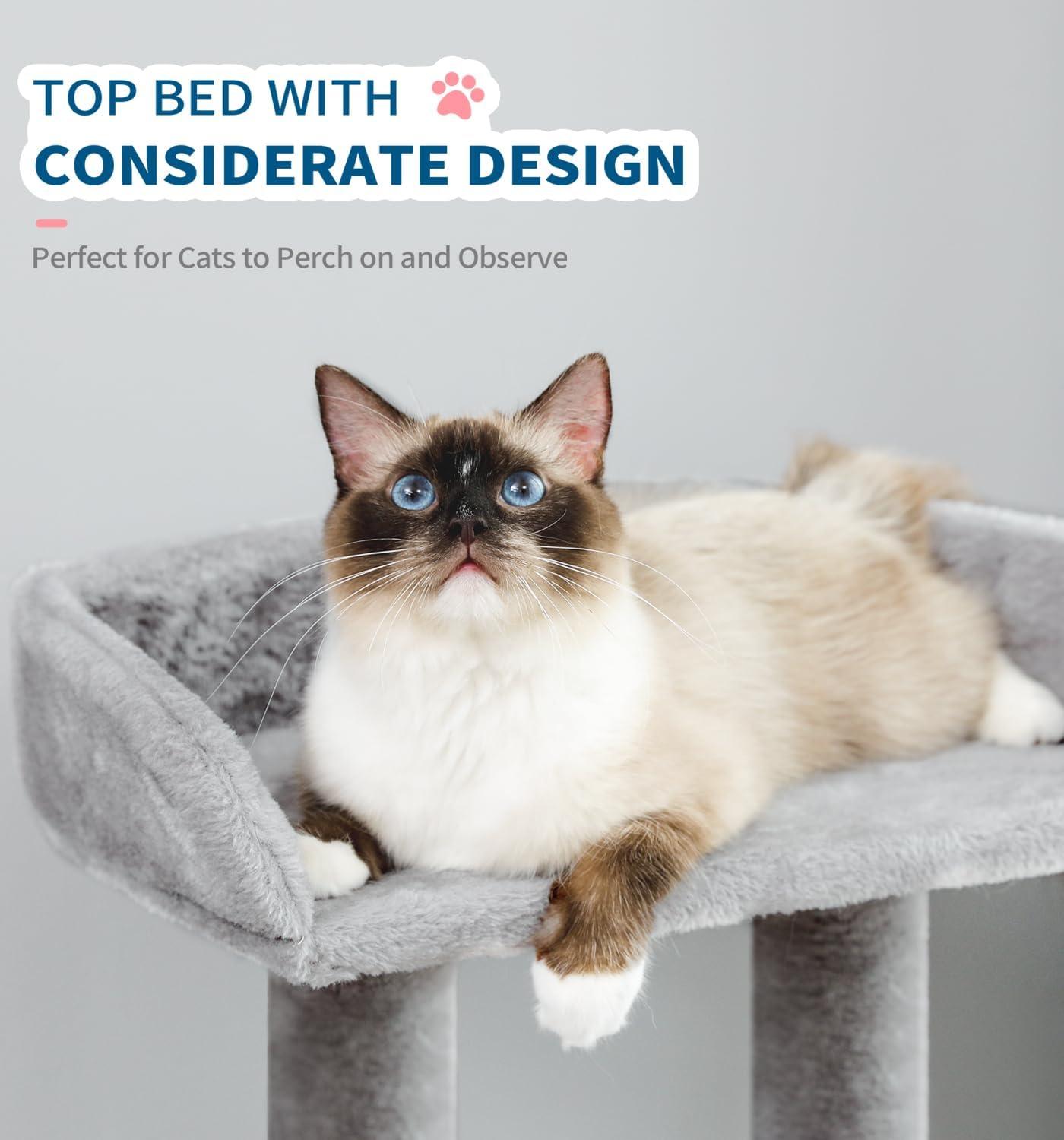 Cat Tree, Carpet Cat Tower Grey for Indoors Cats, Cute Wood Kitty Condo with Scratching Post and Pad, 29" Multi-Level Modern Activity Climbing Furniture for Small and Medium Cats