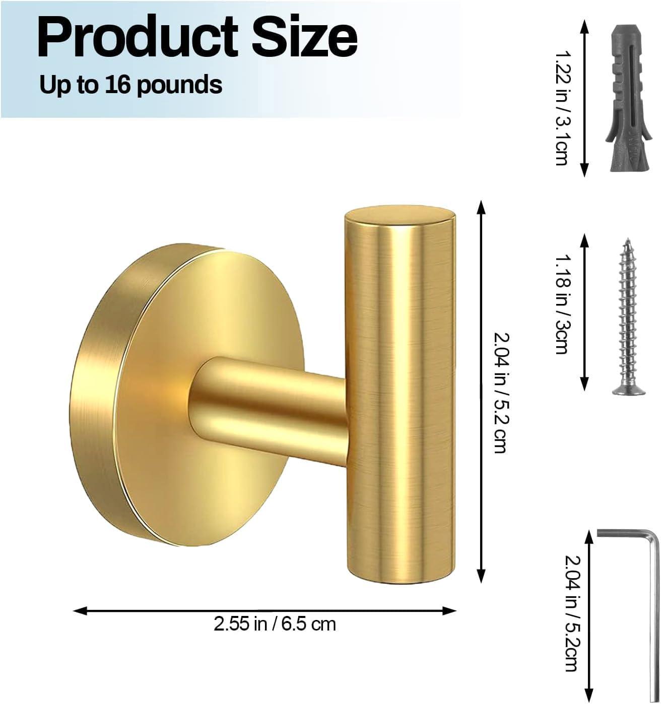 Brushed Gold Stainless Steel Wall Hooks Set