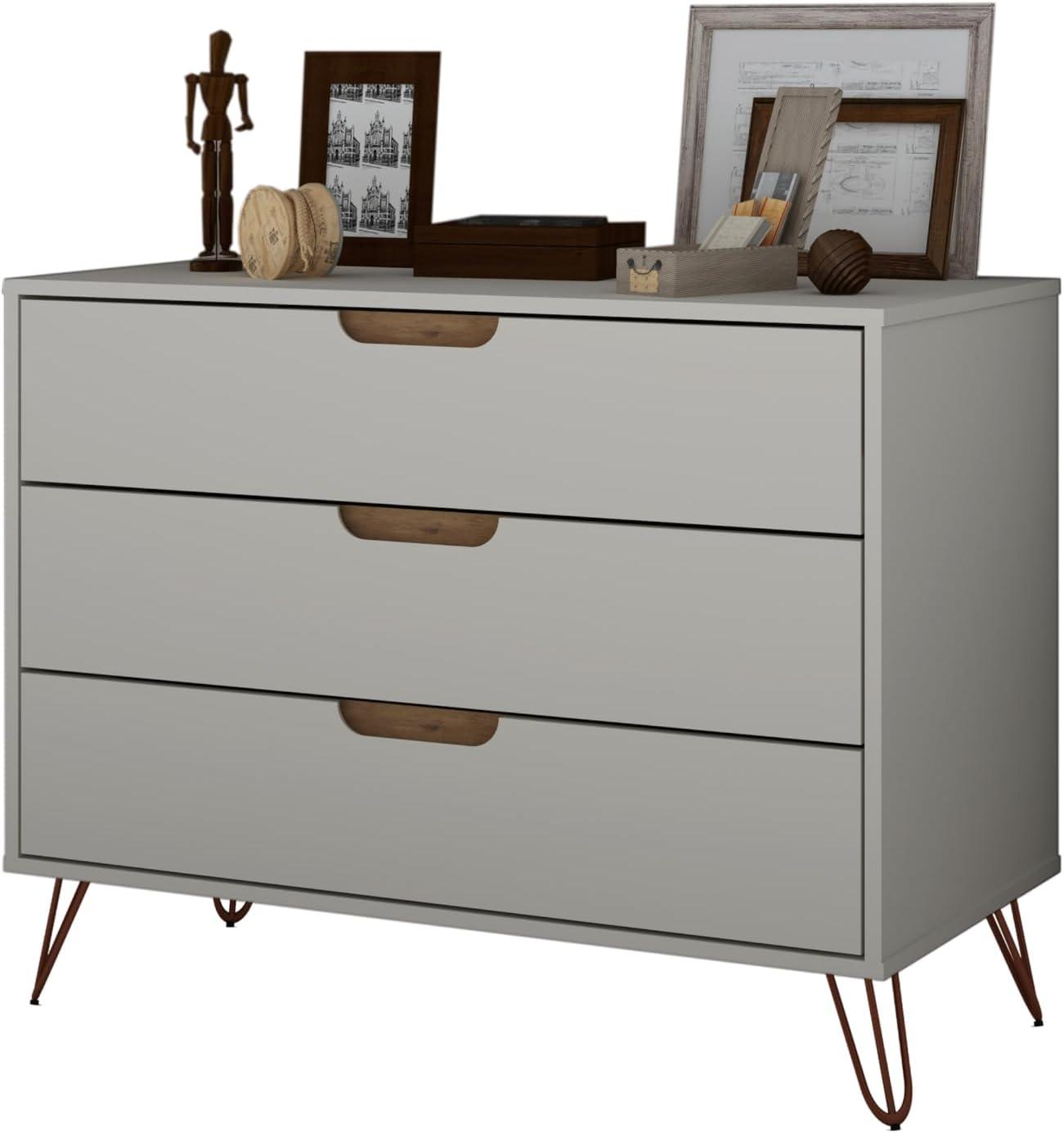 Rockefeller Dresser Off-White/Natural - Manhattan Comfort: Mid-Century 3-Drawer Bedroom Storage
